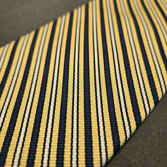 Barbara Blank Yellow Blue Striped Silk Tie 64" Handmade In USA Mens Necktie - Picture 2 of 7